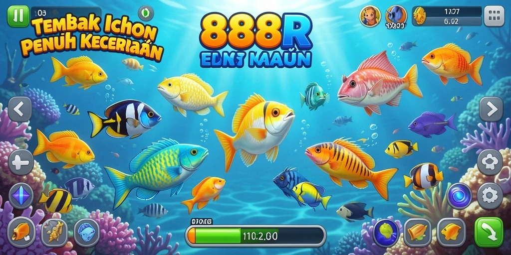 Tampilan gameplay seru dalam 888R saat menembak ikan.