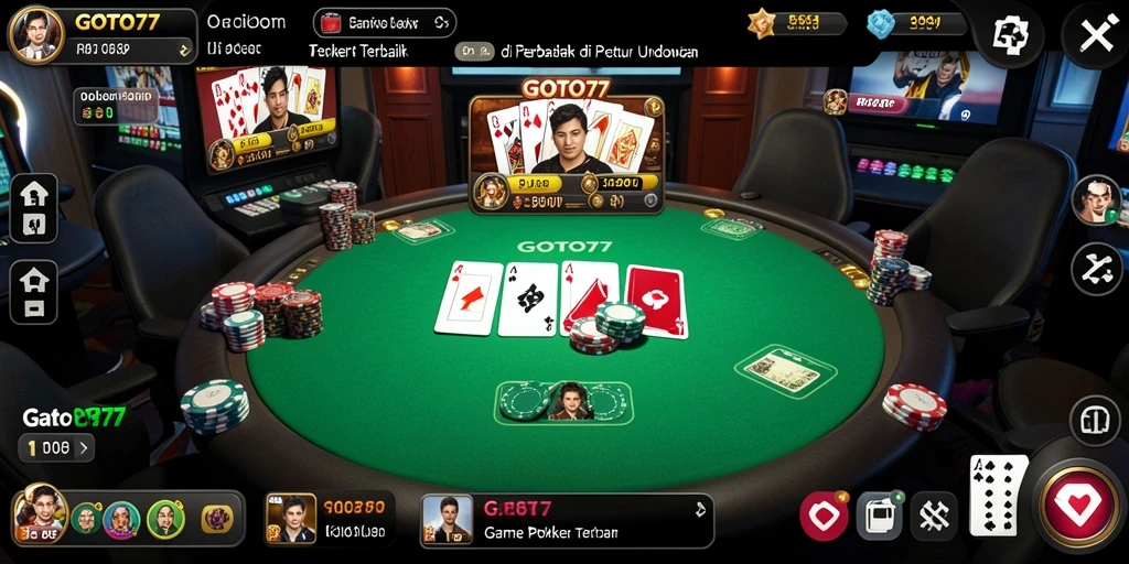 Screenshot gameplay GOTO77 menampilkan aksi Poker yang mendebarkan.