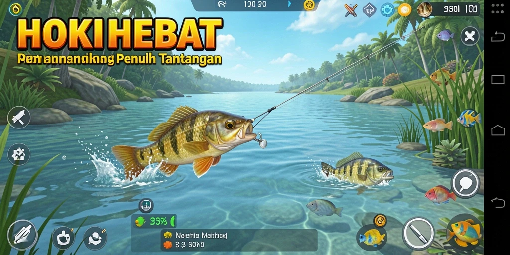 Gameplay HOKIHEBAT yang menampilkan momen memancing seru.