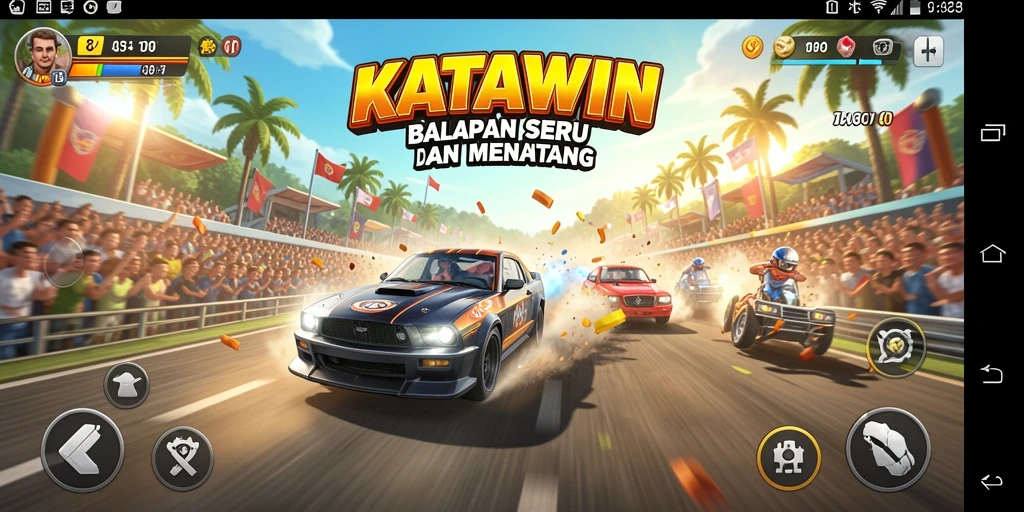 Tampilan gameplay KATAWIN saat balapan dengan teman.