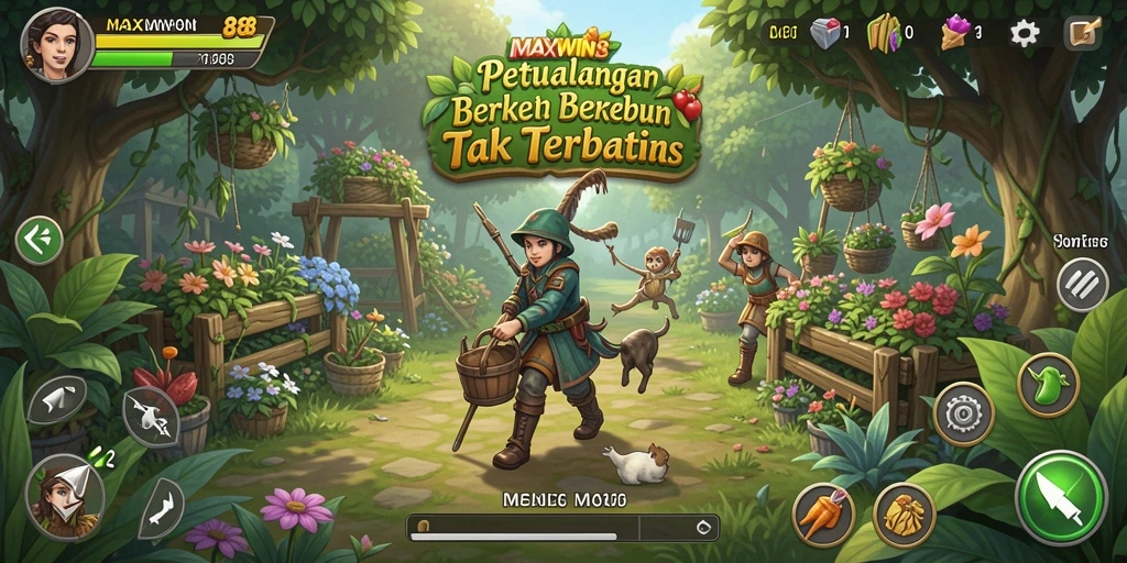 Screenshot gameplay <strong>MAXWIN88</strong> menunjukkan aktivitas berkebun yang seru.