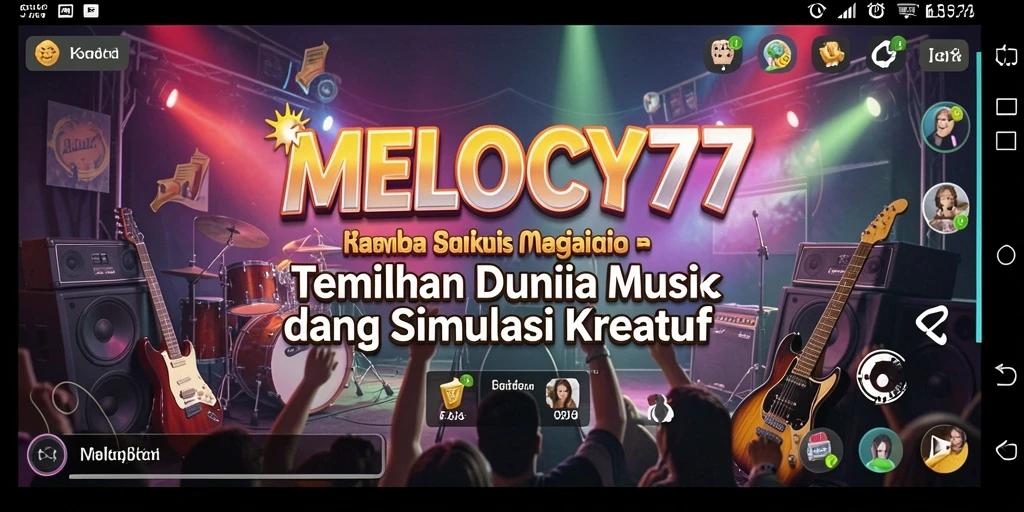 Tampilan gameplay menarik dari MELODY77 yang menunjukkan kreasi musik pemain.