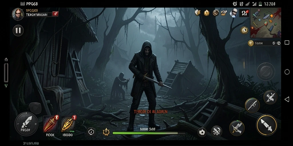 Screenshot menunjukkan suasana menyeramkan saat menjelajahi lokasi horor.