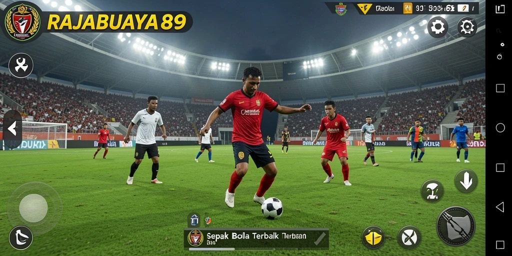Tampilan gameplay menegangkan dari RAJABUAYA89 dalam aksi sepak bola.