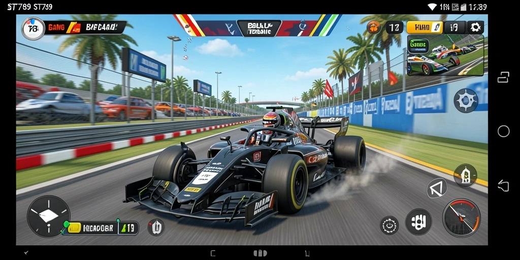 Tampilan gameplay ST789 dengan mobil balap di trek yang menegangkan.